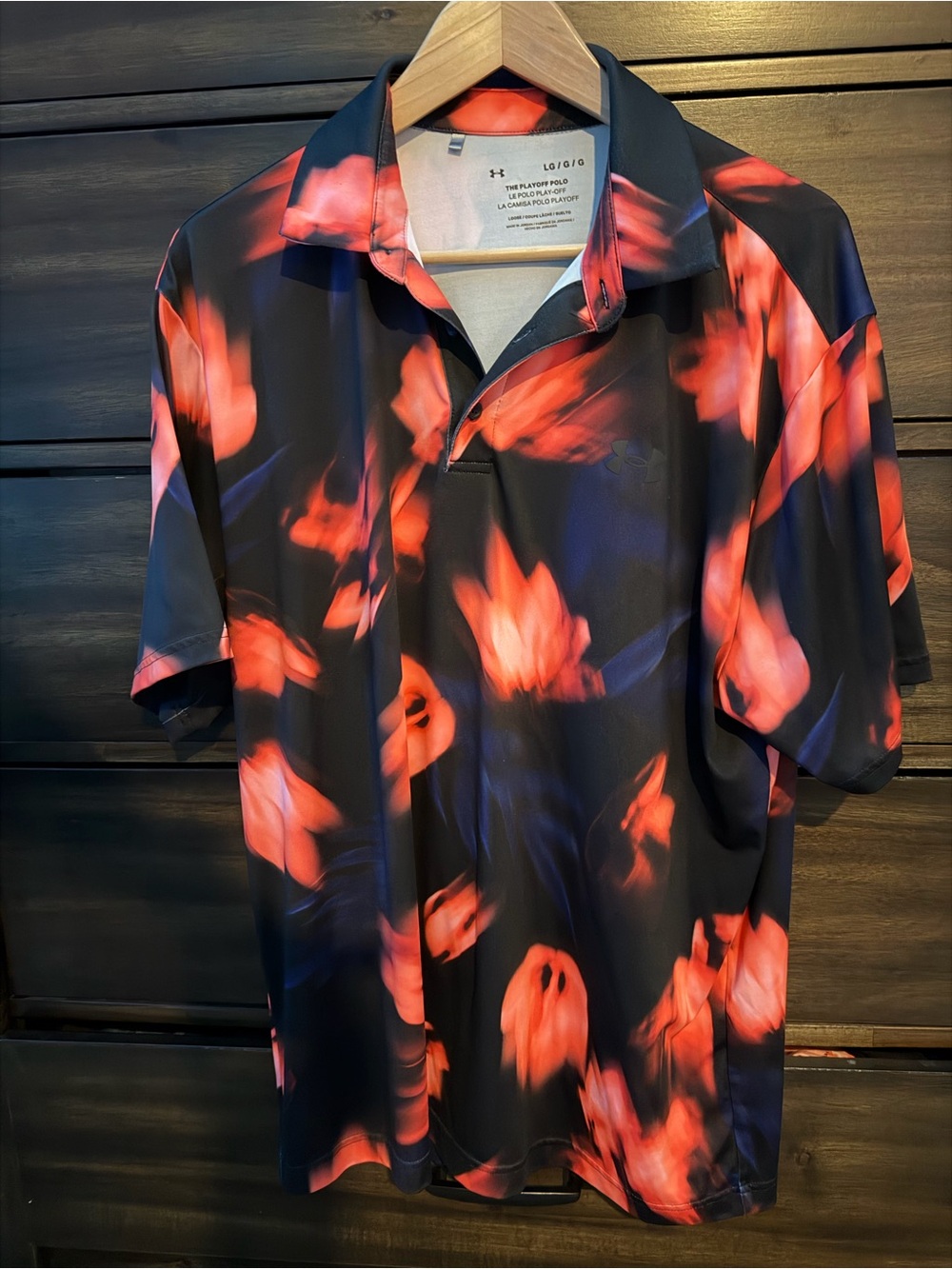 Under Armour LG Men’s Black Polo with Red Floral Print